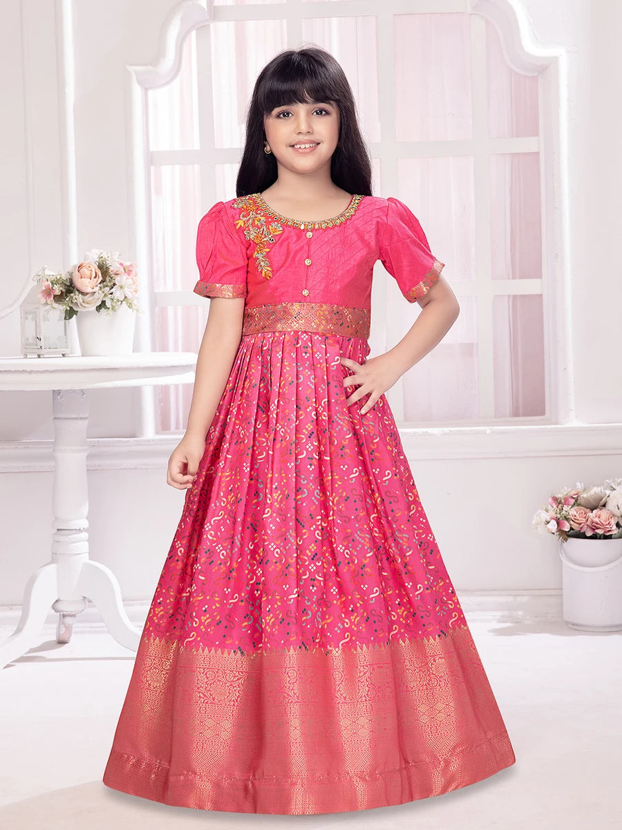 Pink Anarkali Gown | Embroidered Polyester Fabric Party Wear