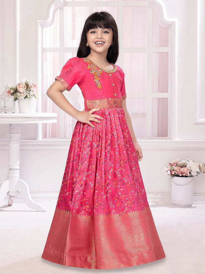 Pink Anarkali Gown | Embroidered Polyester Fabric Party Wear