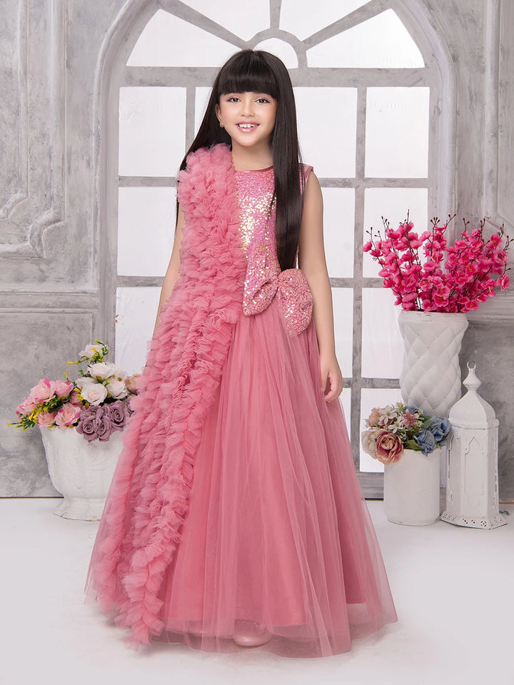 Stunning Pink Anarkali Gown | Net Fabric with Sequins & Lace Work