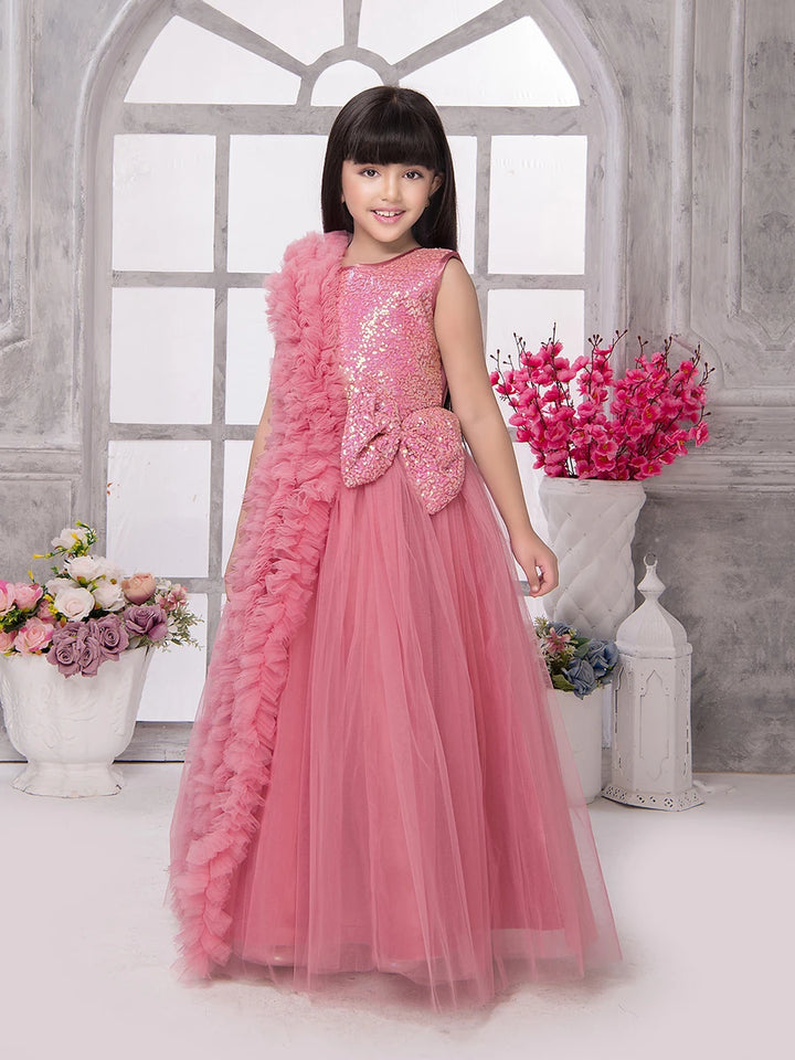 Stunning Pink Anarkali Gown | Net Fabric with Sequins & Lace Work
