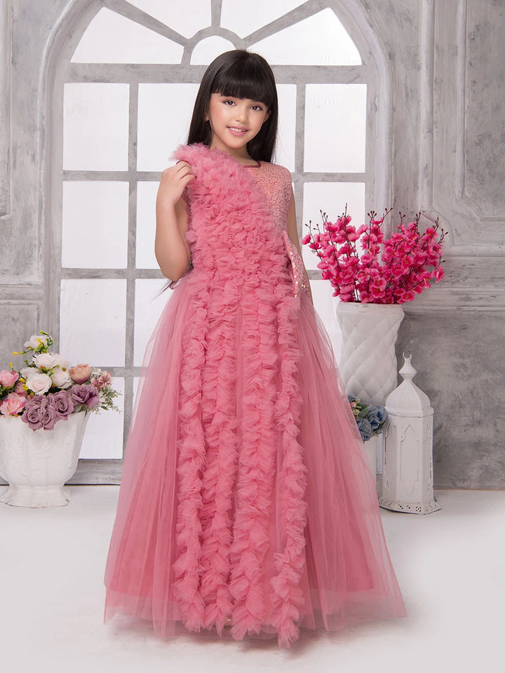 Stunning Pink Anarkali Gown | Net Fabric with Sequins & Lace Work