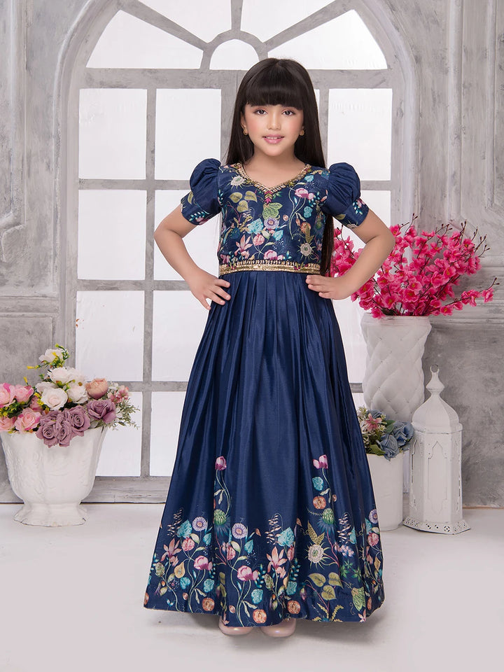 Elegant Navy Anarkali Gown | Floral Embroidery for Special Occasions
