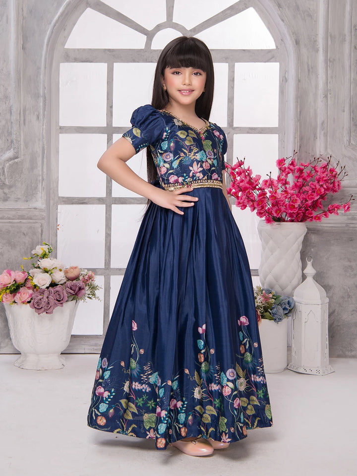 Elegant Navy Anarkali Gown | Floral Embroidery for Special Occasions