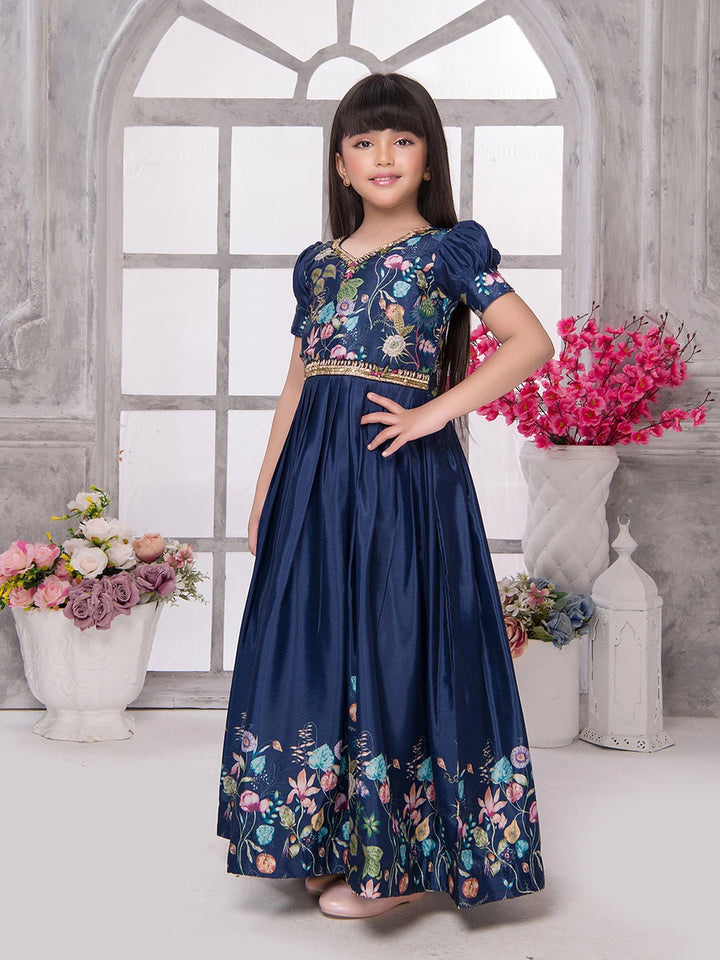 Elegant Navy Anarkali Gown | Floral Embroidery for Special Occasions