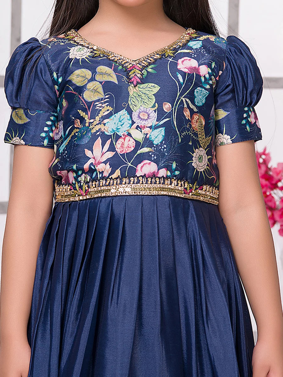 Elegant Navy Anarkali Gown | Floral Embroidery for Special Occasions
