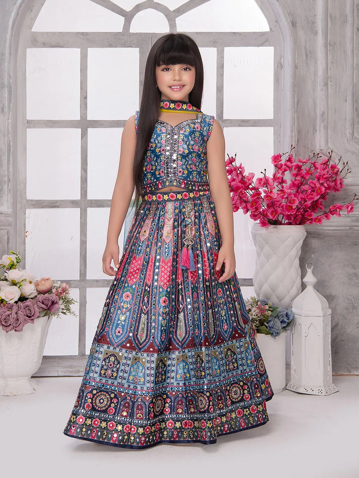 Designer Blue Kids Lehenga Choli | Printed Ethnic Outfit for Girls