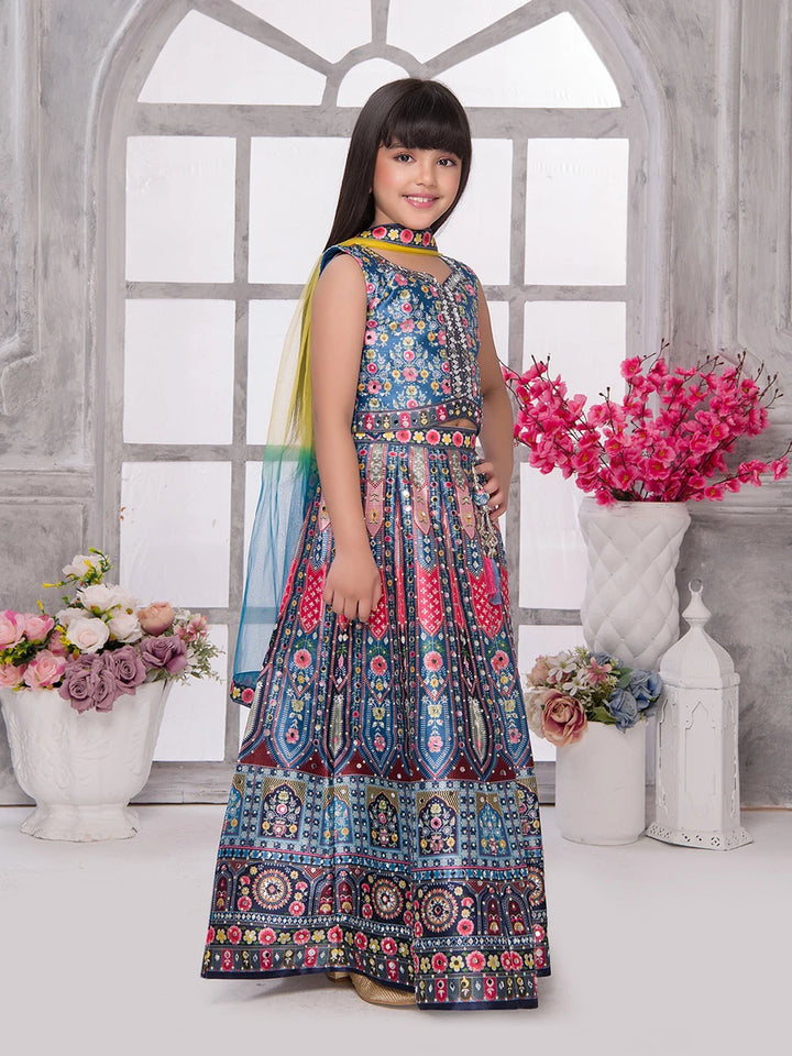 Designer Blue Kids Lehenga Choli | Printed Ethnic Outfit for Girls