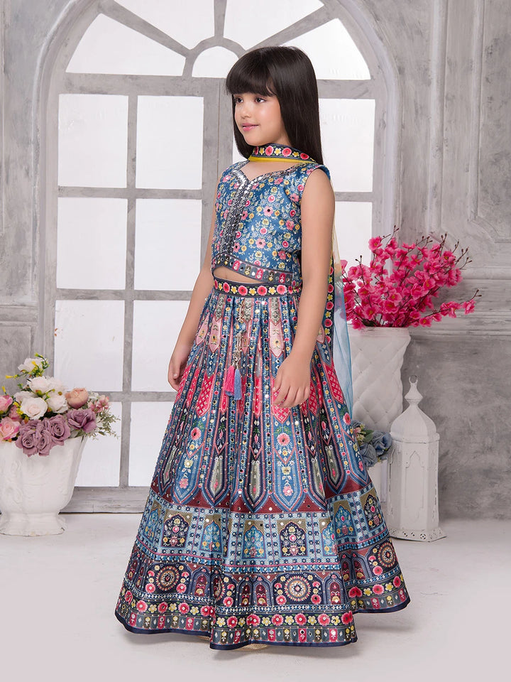 Designer Blue Kids Lehenga Choli | Printed Ethnic Outfit for Girls