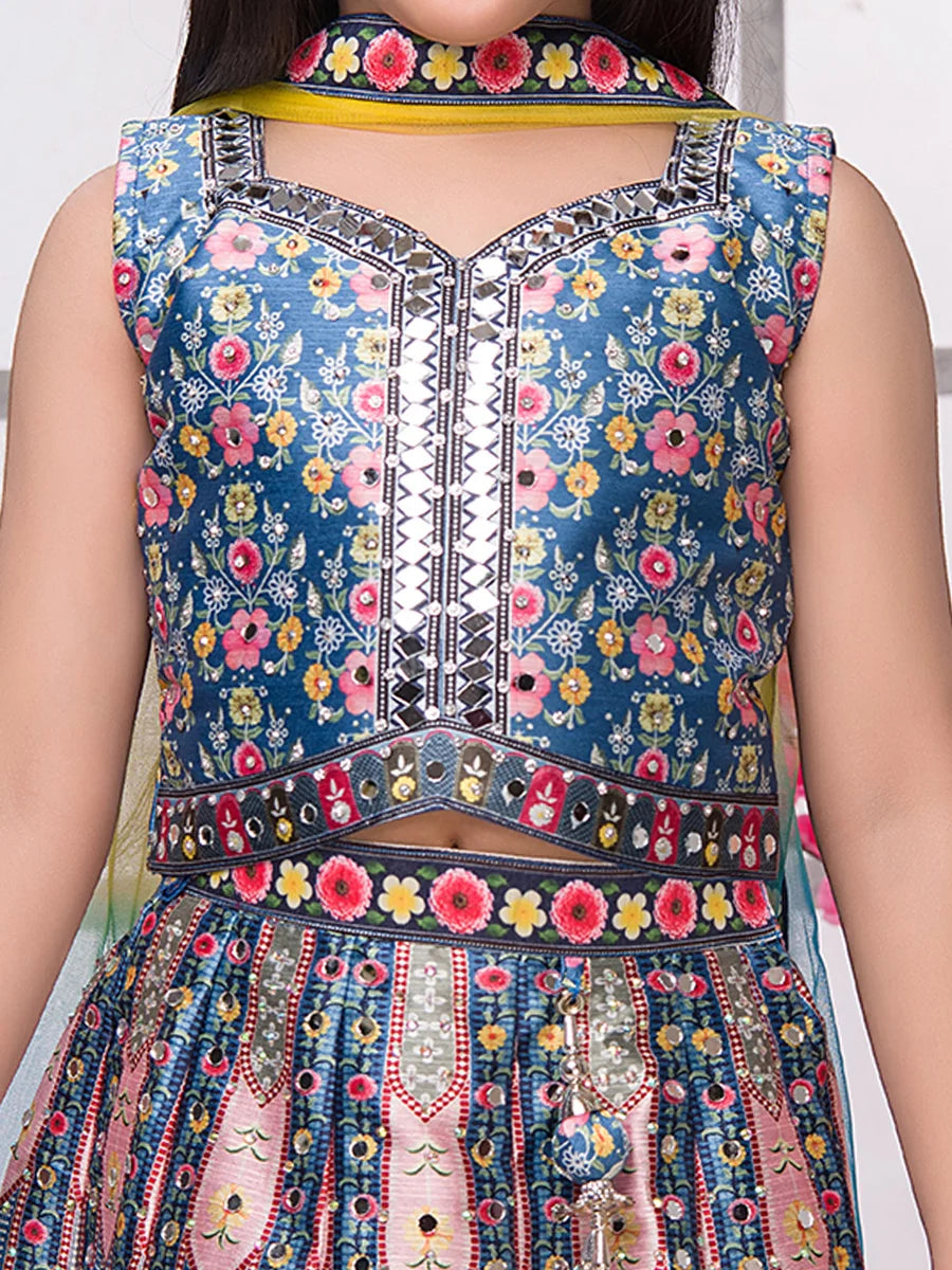 Designer Blue Kids Lehenga Choli | Printed Ethnic Outfit for Girls
