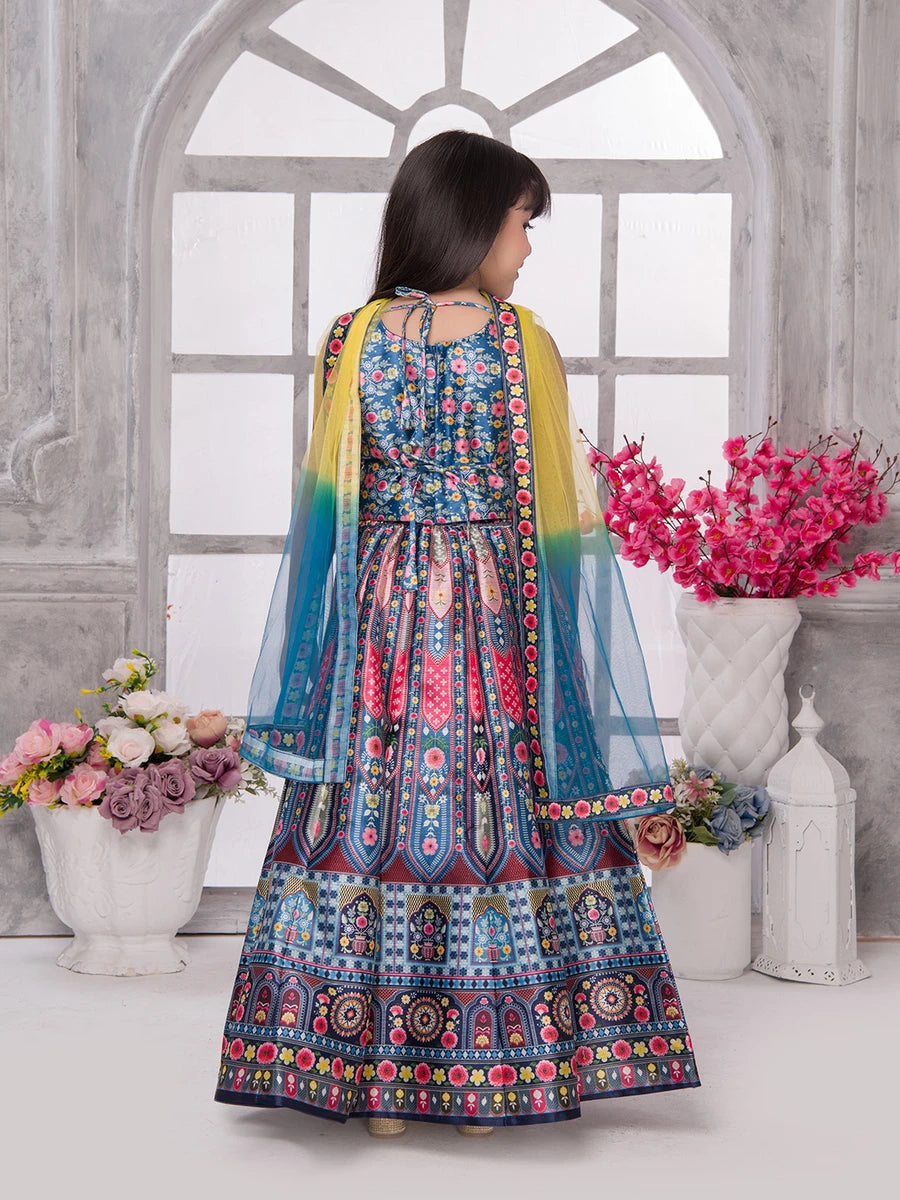 Designer Blue Kids Lehenga Choli | Printed Ethnic Outfit for Girls