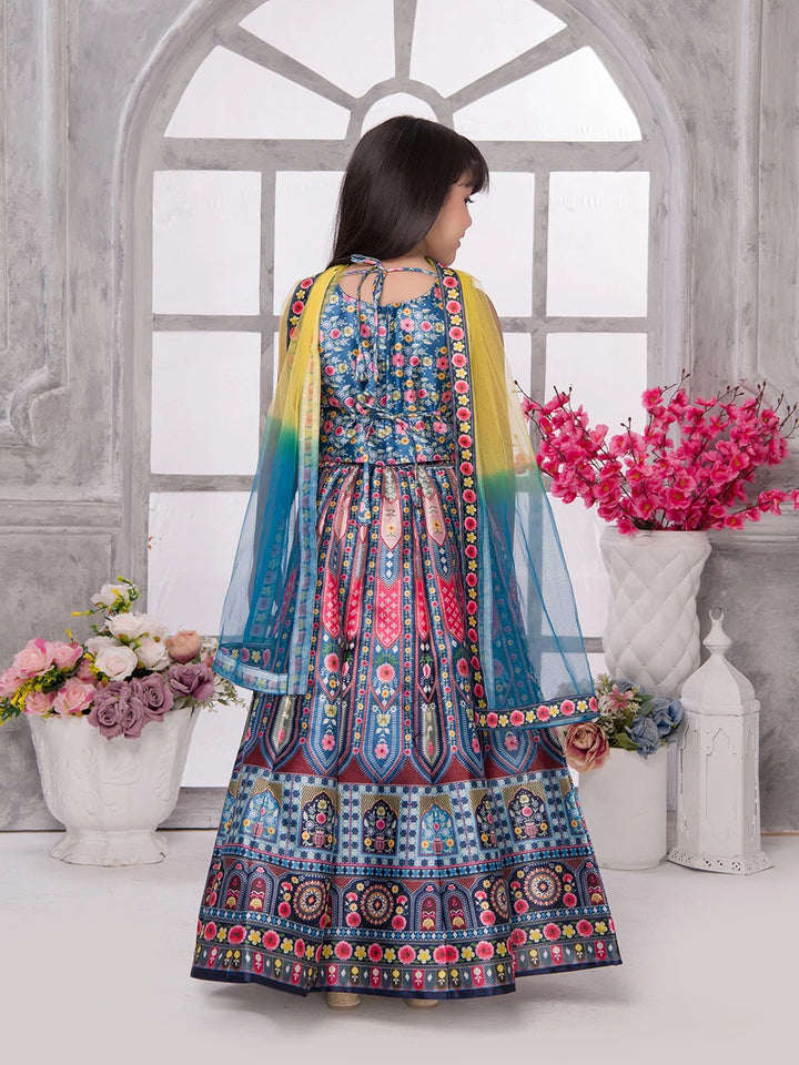 Designer Blue Kids Lehenga Choli | Printed Ethnic Outfit for Girls