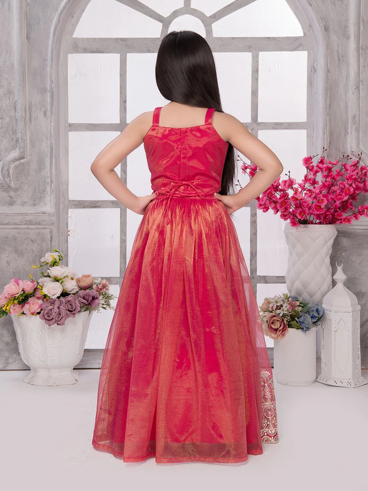 Red Tissue Lehenga Choli for Kids | Embroidered Party Wear Set