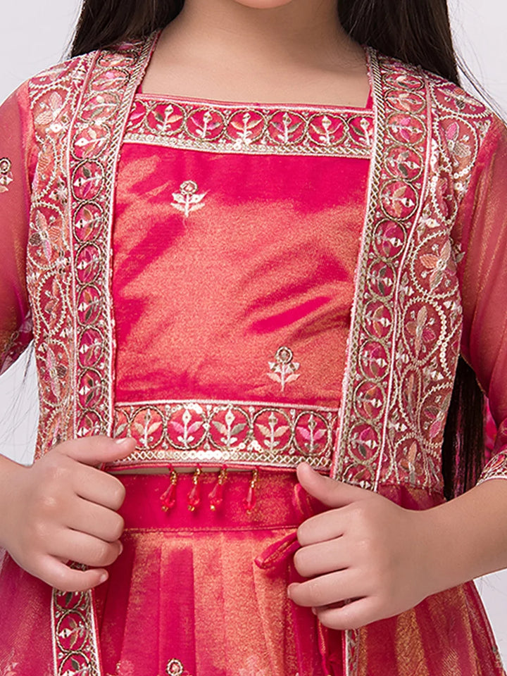 Red Tissue Lehenga Choli for Kids | Embroidered Party Wear Set