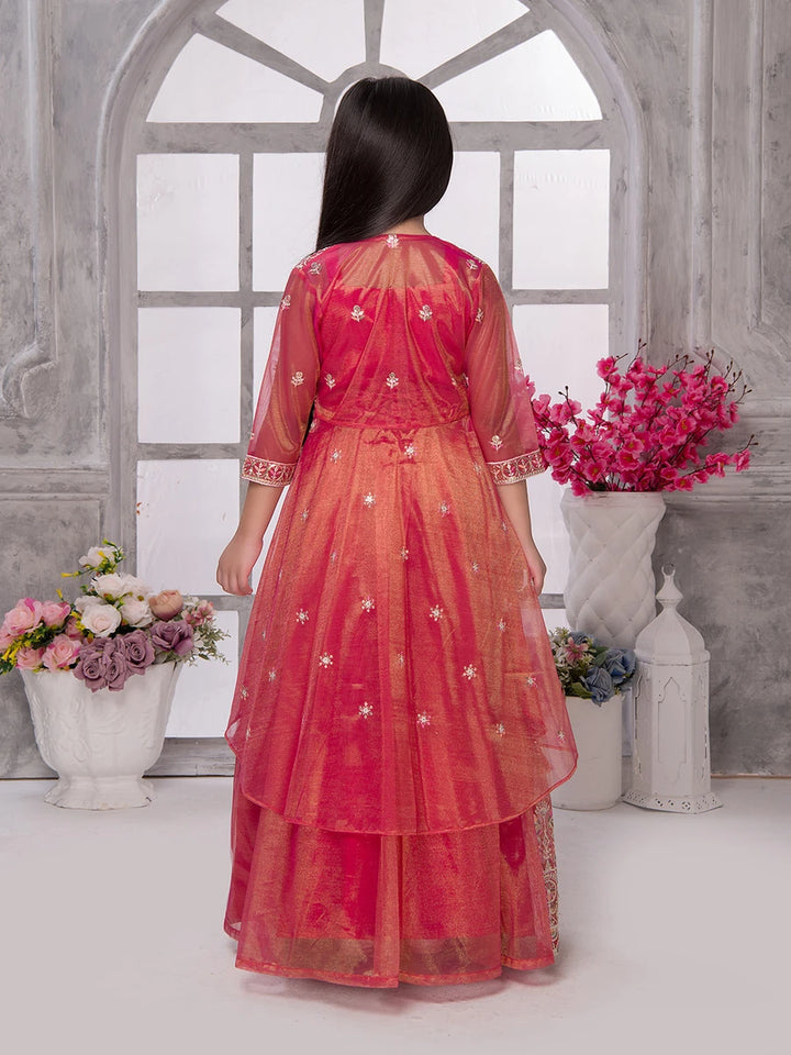 Red Tissue Lehenga Choli for Kids | Embroidered Party Wear Set