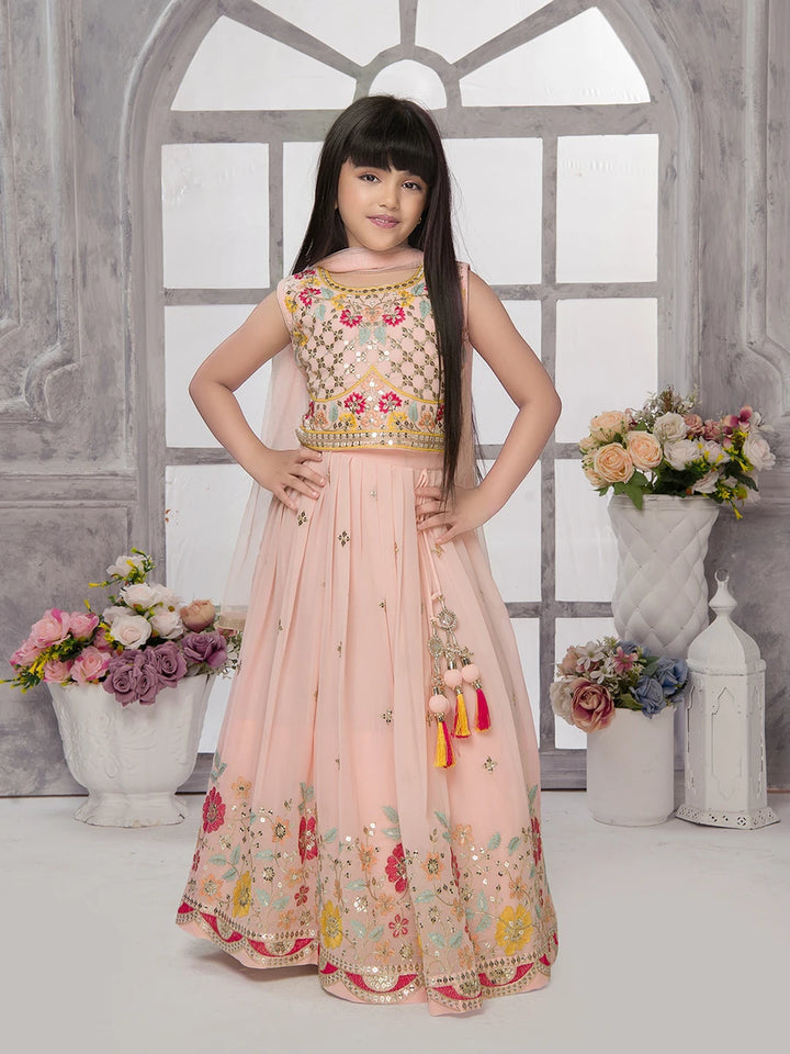 Exquisite Designer Peach Lehenga Choli | Embroidered Kids Ethnic Set