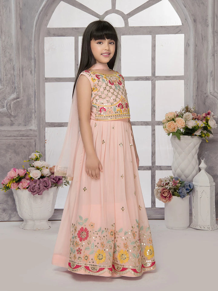 Exquisite Designer Peach Lehenga Choli | Embroidered Kids Ethnic Set