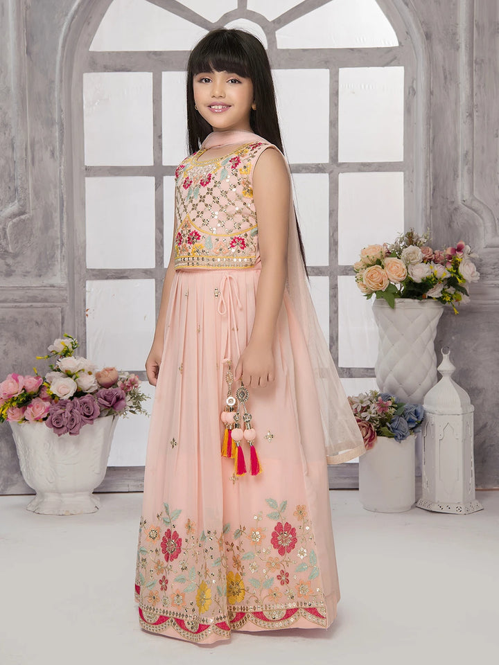 Exquisite Designer Peach Lehenga Choli | Embroidered Kids Ethnic Set