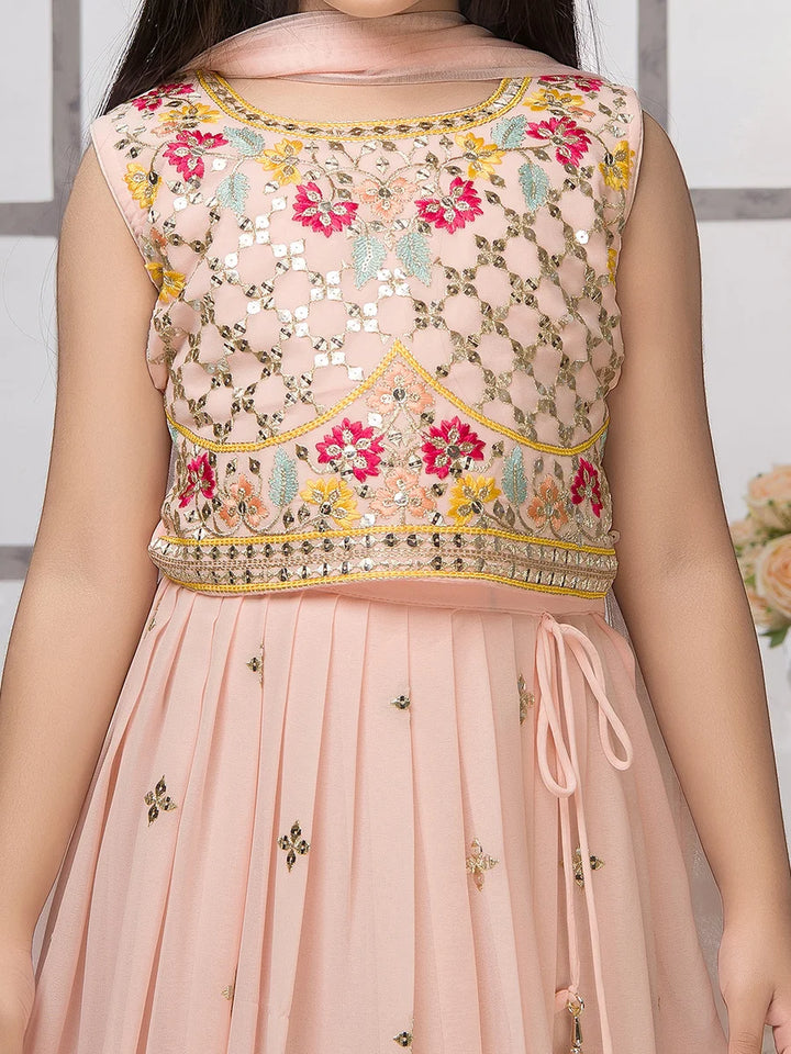 Exquisite Designer Peach Lehenga Choli | Embroidered Kids Ethnic Set