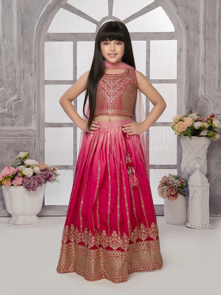 Premium Traditional Kids Lehenga | Elegant Ranipink Tissue Choli & Dupatta