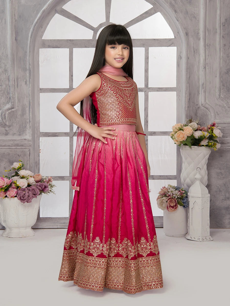Premium Traditional Kids Lehenga | Elegant Ranipink Tissue Choli & Dupatta