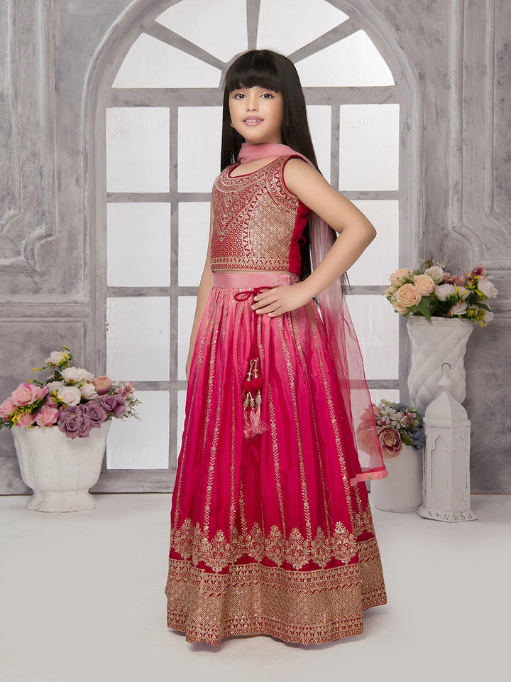 Premium Traditional Kids Lehenga | Elegant Ranipink Tissue Choli & Dupatta