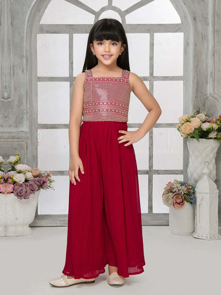 Stylish Bright Pink Palazzo Set | Sequin Embroidered Jacket