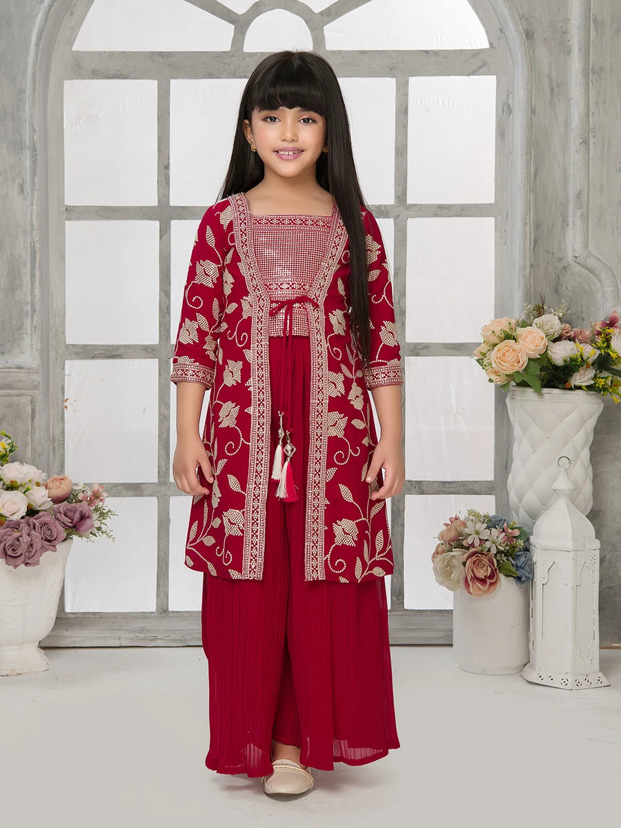 Stylish Bright Pink Palazzo Set | Sequin Embroidered Jacket