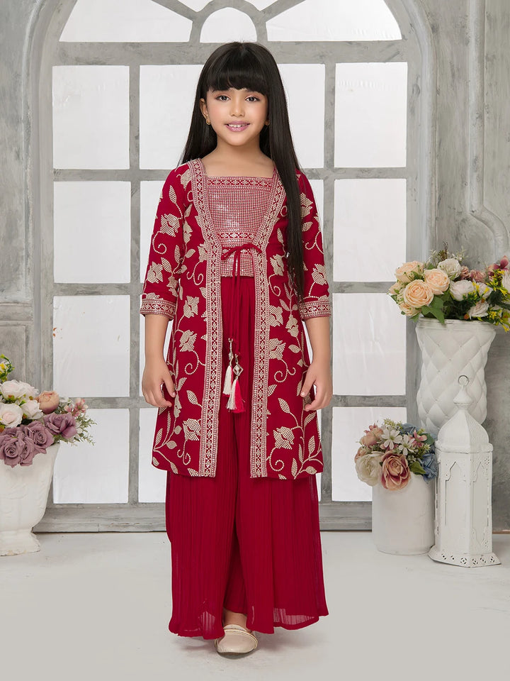 Stylish Bright Pink Palazzo Set | Sequin Embroidered Jacket