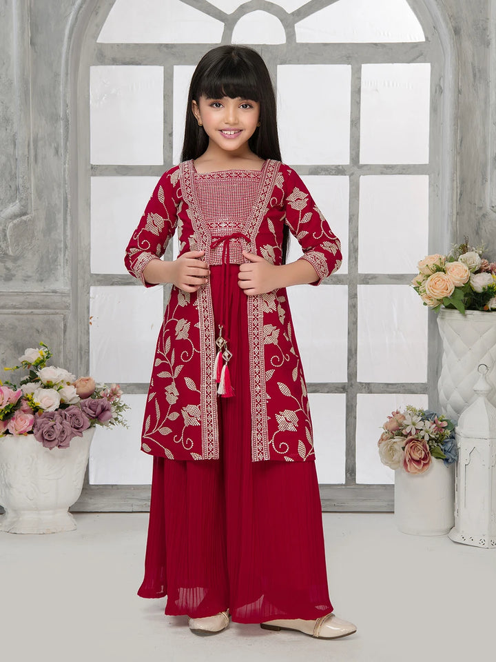 Stylish Bright Pink Palazzo Set | Sequin Embroidered Jacket
