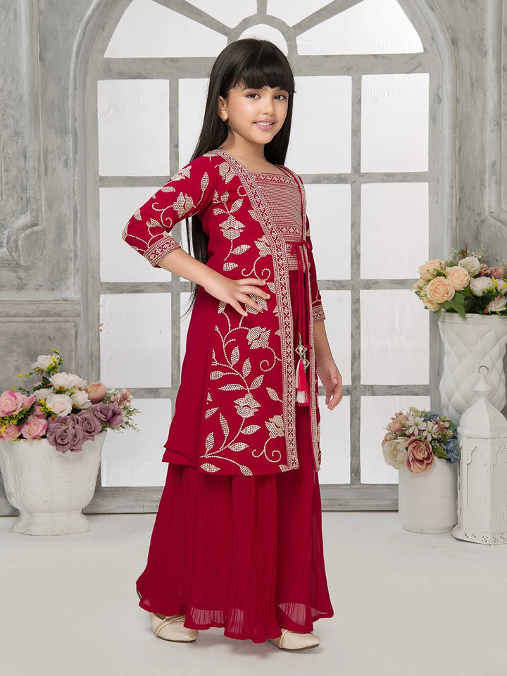 Stylish Bright Pink Palazzo Set | Sequin Embroidered Jacket
