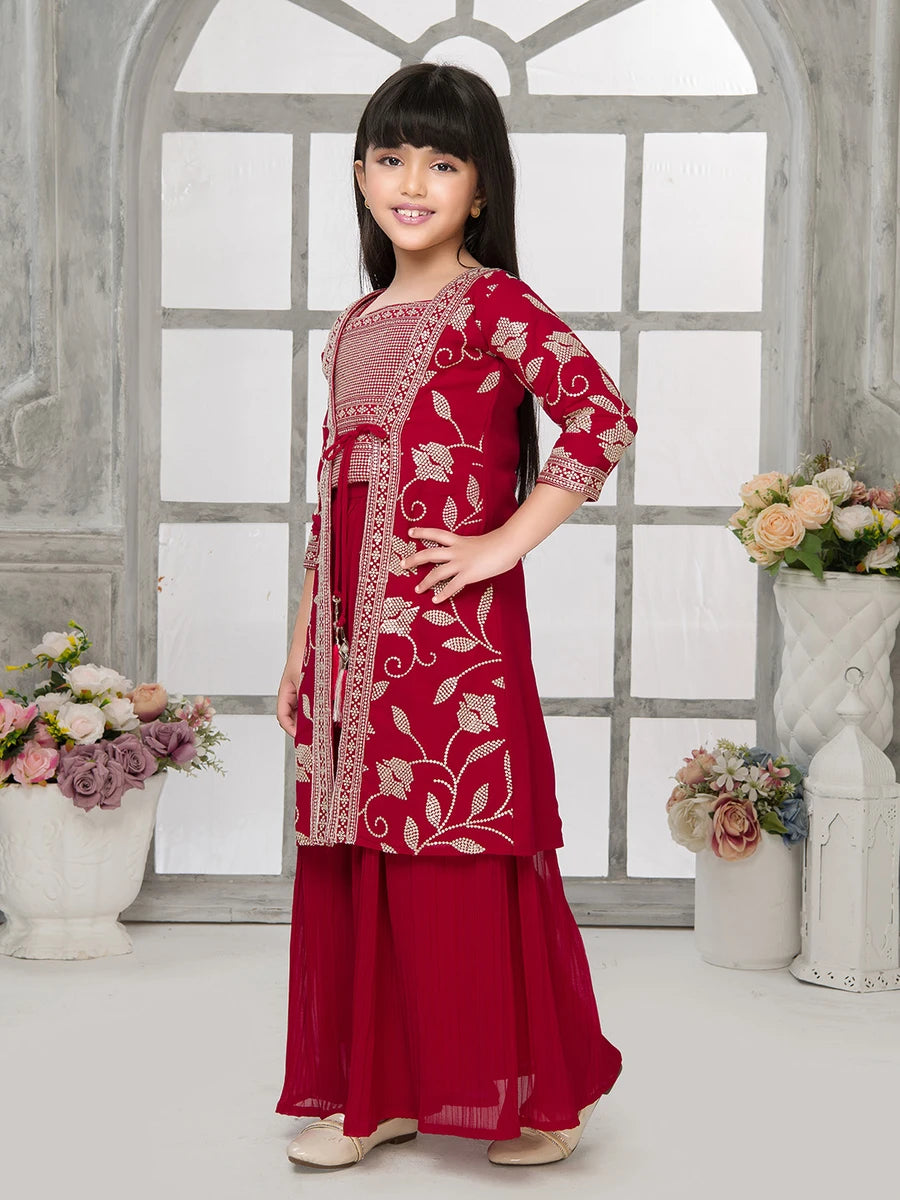 Stylish Bright Pink Palazzo Set | Sequin Embroidered Jacket