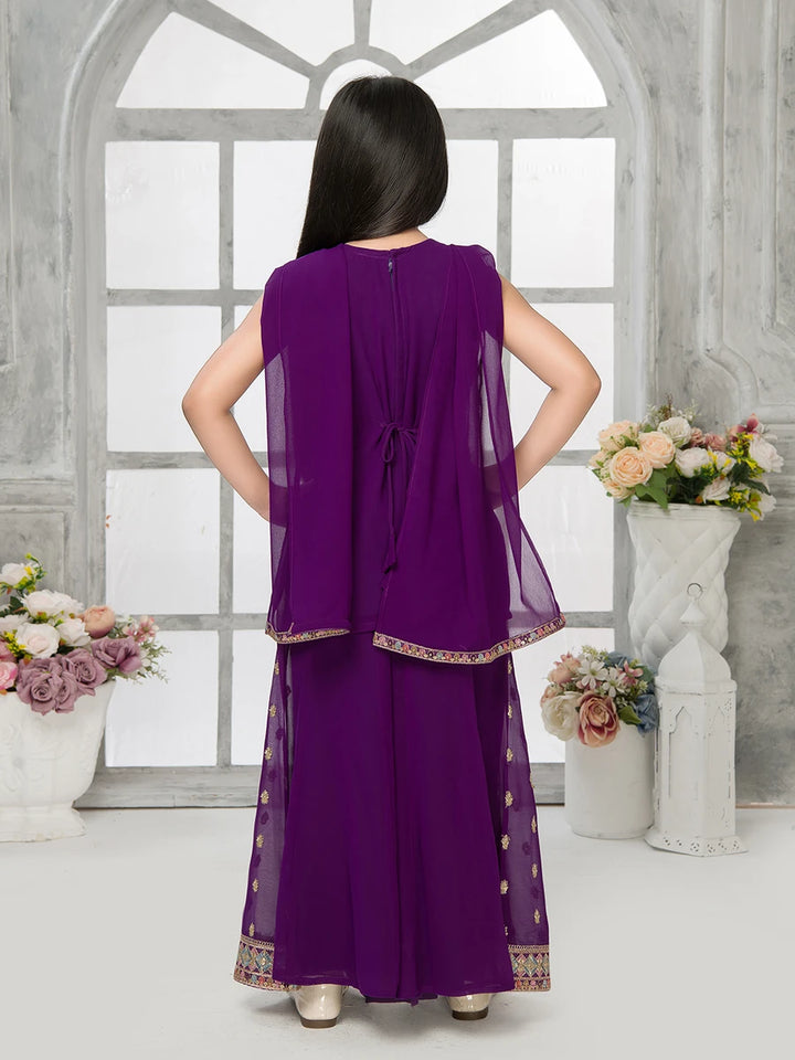 Purple Palazzo Set | Sequin Embroidery with Dupatta for Girls