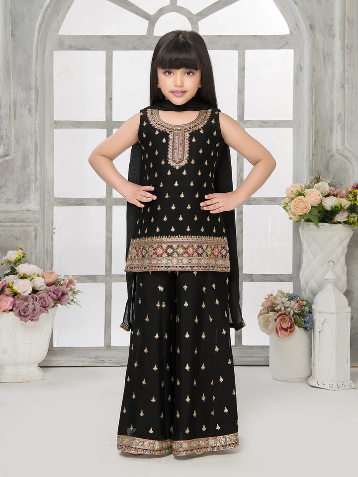 Black Embroidered Palazzo Set for Girls | Chinon Fabric with Stylish Look