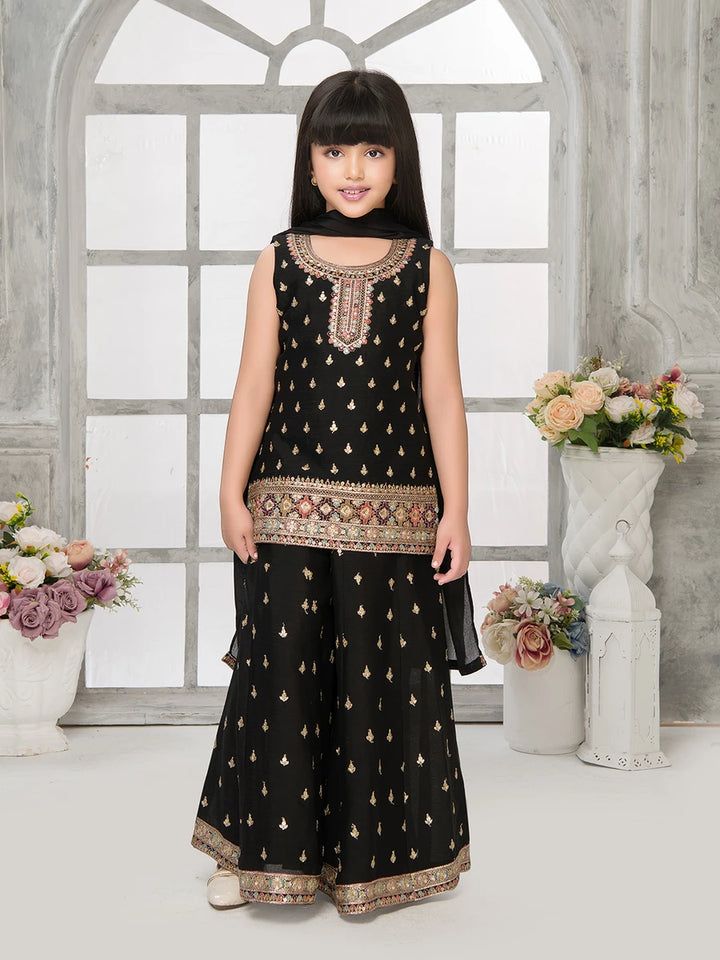 Black Embroidered Palazzo Set for Girls | Chinon Fabric with Stylish Look