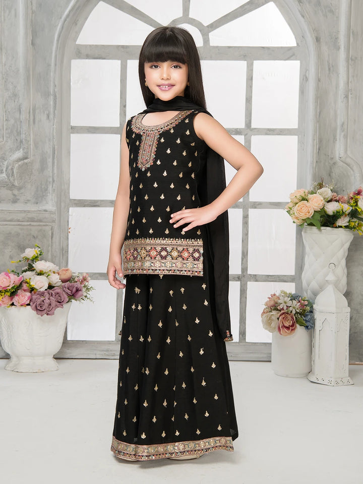 Black Embroidered Palazzo Set for Girls | Chinon Fabric with Stylish Look