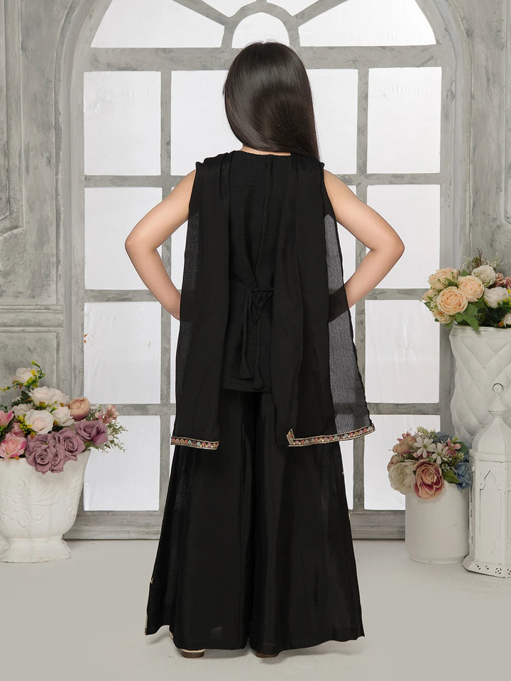 Black Embroidered Palazzo Set for Girls | Chinon Fabric with Stylish Look