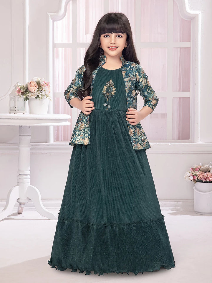 Green Printed Gown With Jacket | Modern & Stylish Women’s Fashion