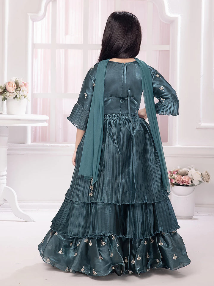 Exquisite Teal Satin Lehenga | Designer Blouse with Embroidery Work