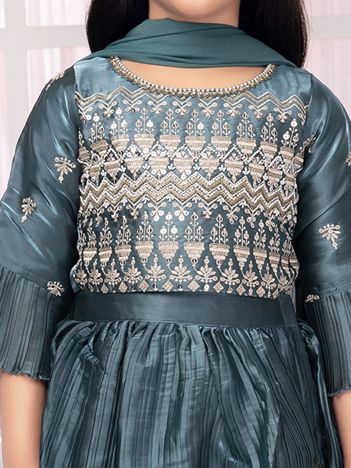 Exquisite Teal Satin Lehenga | Designer Blouse with Embroidery Work