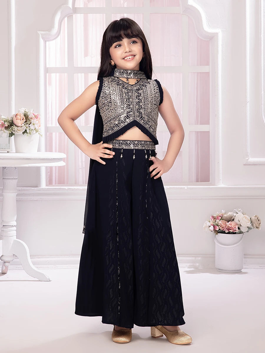 Navy Georgette Palazzo Suit | Sequin Embroidered Party Wear Dress