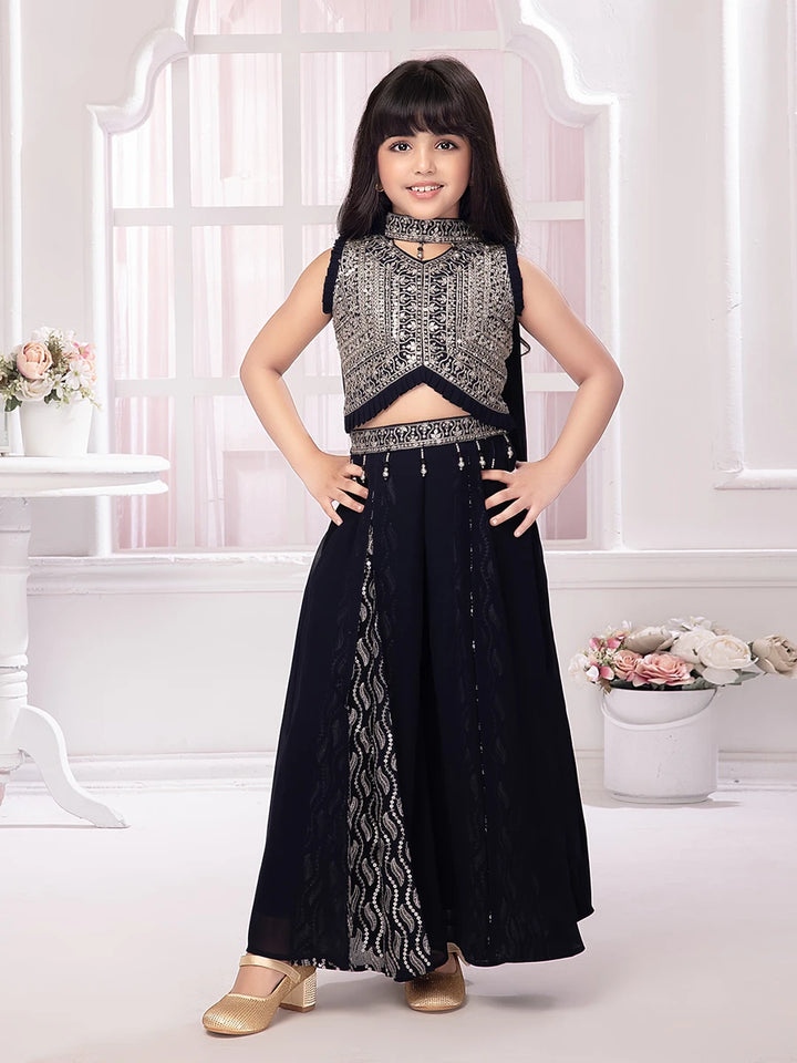 Navy Georgette Palazzo Suit | Sequin Embroidered Party Wear Dress
