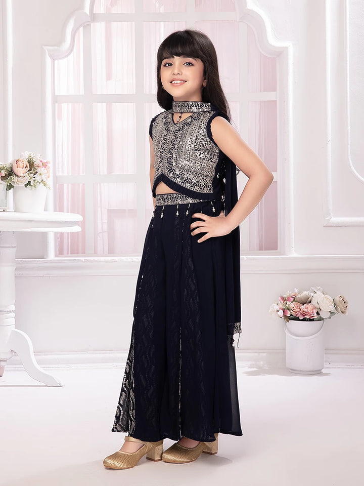 Navy Georgette Palazzo Suit | Sequin Embroidered Party Wear Dress
