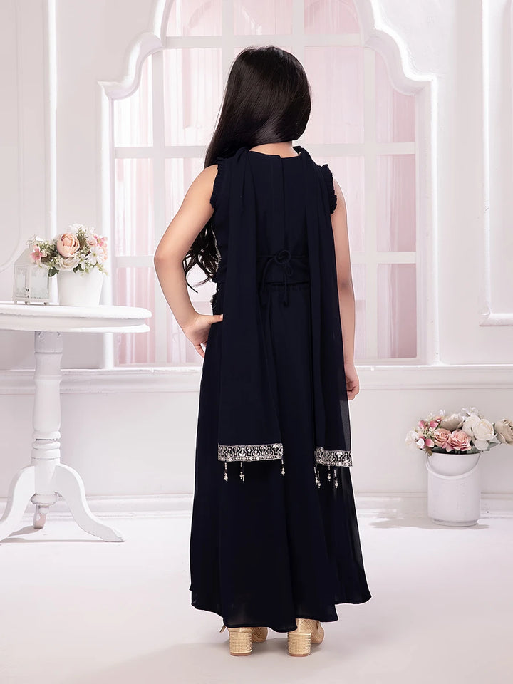 Navy Georgette Palazzo Suit | Sequin Embroidered Party Wear Dress