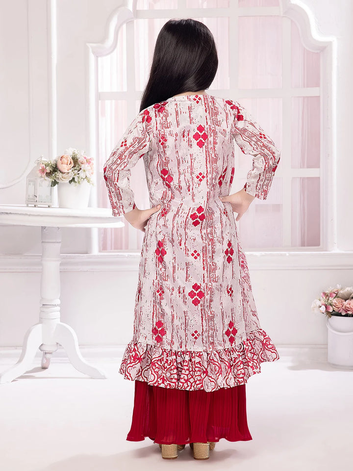 Bright Pink Party Wear Palazzo Suit | Long Jacket with Printed Design