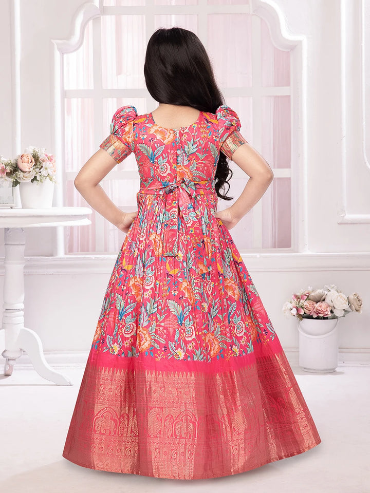 Stylish Rani Pink Gown | Printed & Embroidered for Party Wear
