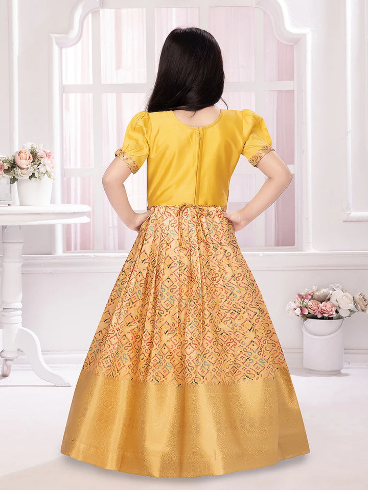 Yellow Polyester Anarkali Gown | Traditional Printed Dress