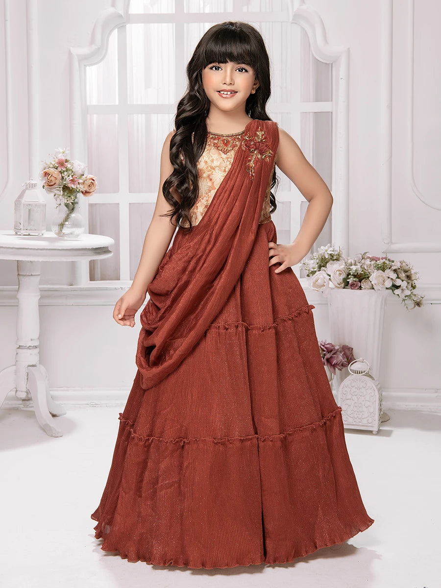 Rust Radiance Gown | Chic Sleeveless Anarkali with a Regal Flair