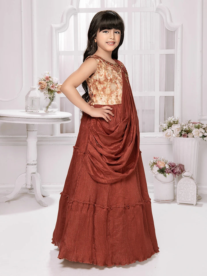 Rust Radiance Gown | Chic Sleeveless Anarkali with a Regal Flair