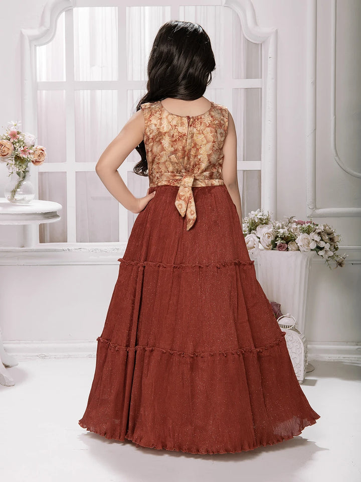 Rust Radiance Gown | Chic Sleeveless Anarkali with a Regal Flair