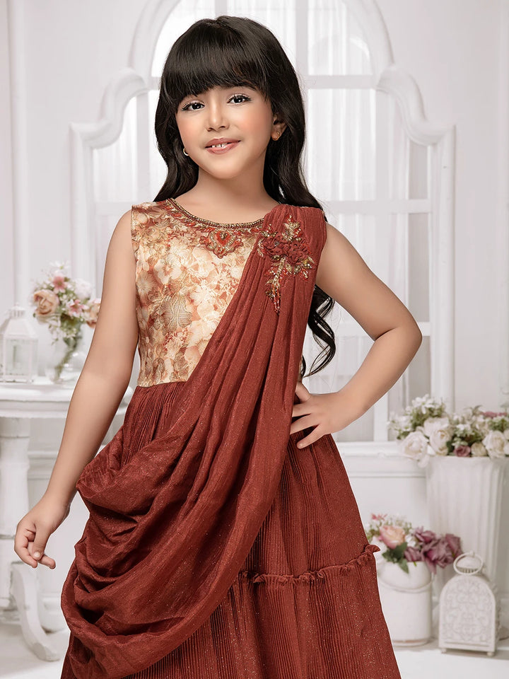 Rust Radiance Gown | Chic Sleeveless Anarkali with a Regal Flair